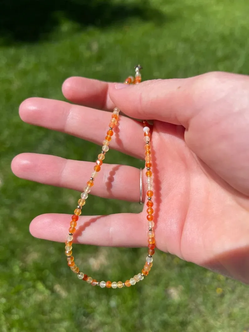 Sweet Peony Carnelian Beaded Necklace