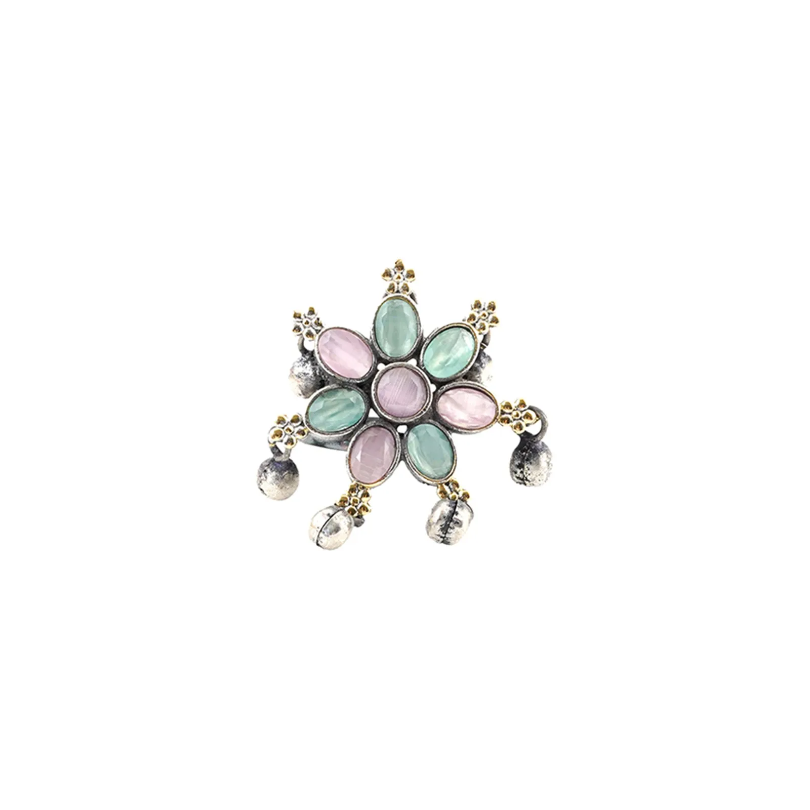 Teejh Arundati  Multicolor Silver Oxidised Ring