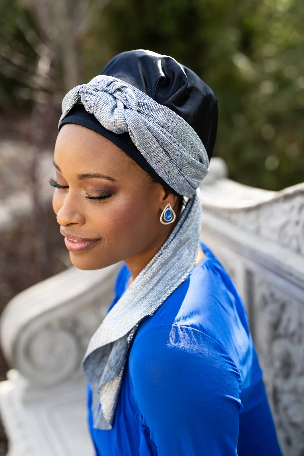 The Rena Crown | Luxury Handmade Turban Crown Head Covering with Attachable Magnetic Headband, non-slip (no wrapping required)