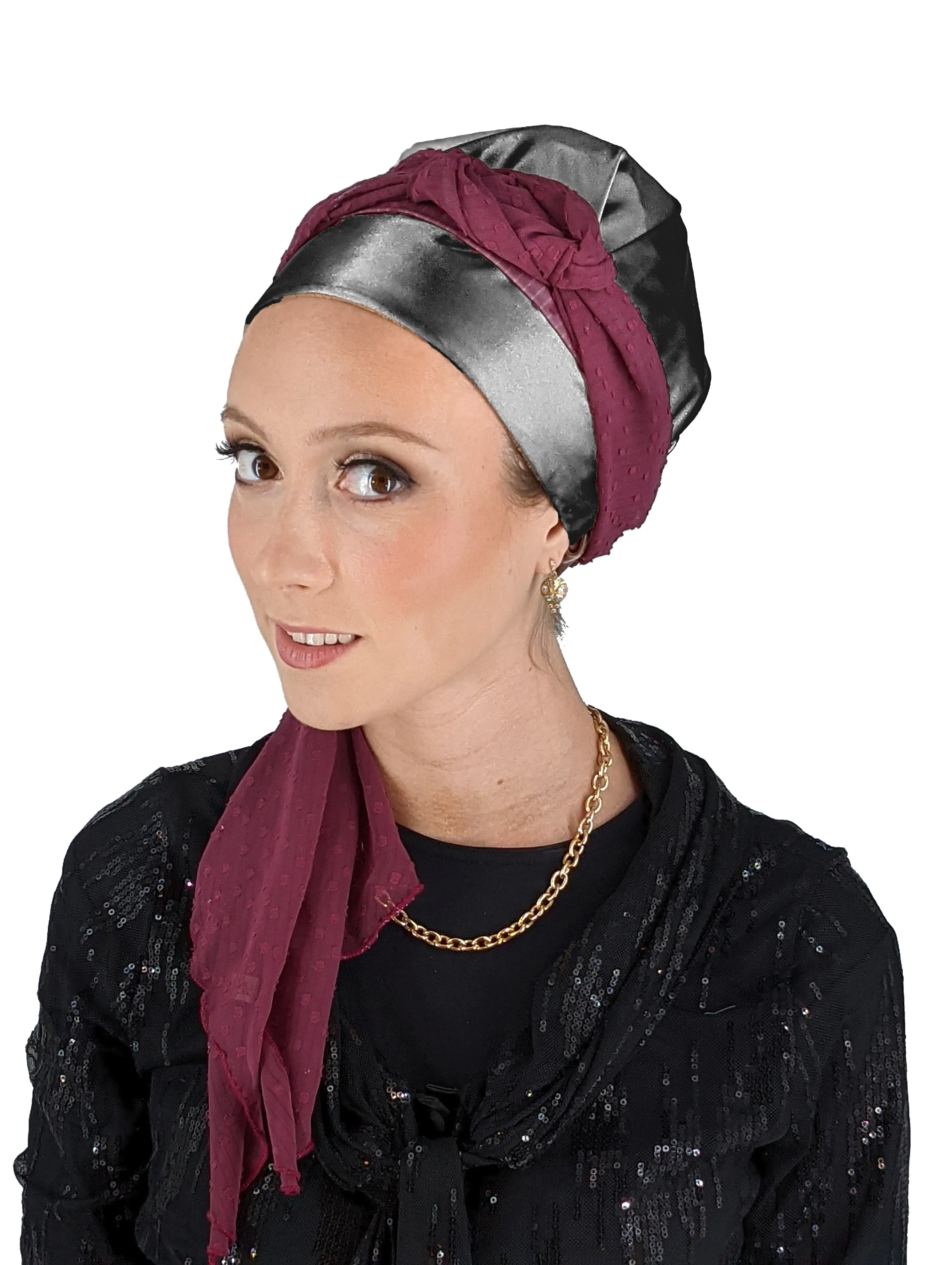 The Rena Crown | Luxury Handmade Turban Crown Head Covering with Attachable Magnetic Headband, non-slip (no wrapping required)