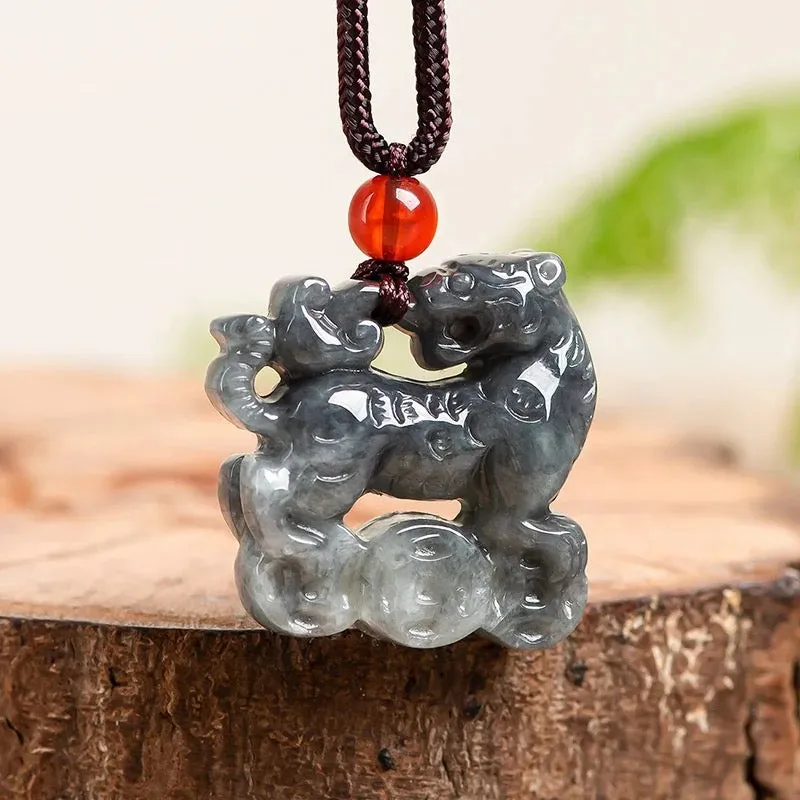 The Vault | Genuine Natural Black Jadeite Tiger Hand Carved Necklace
