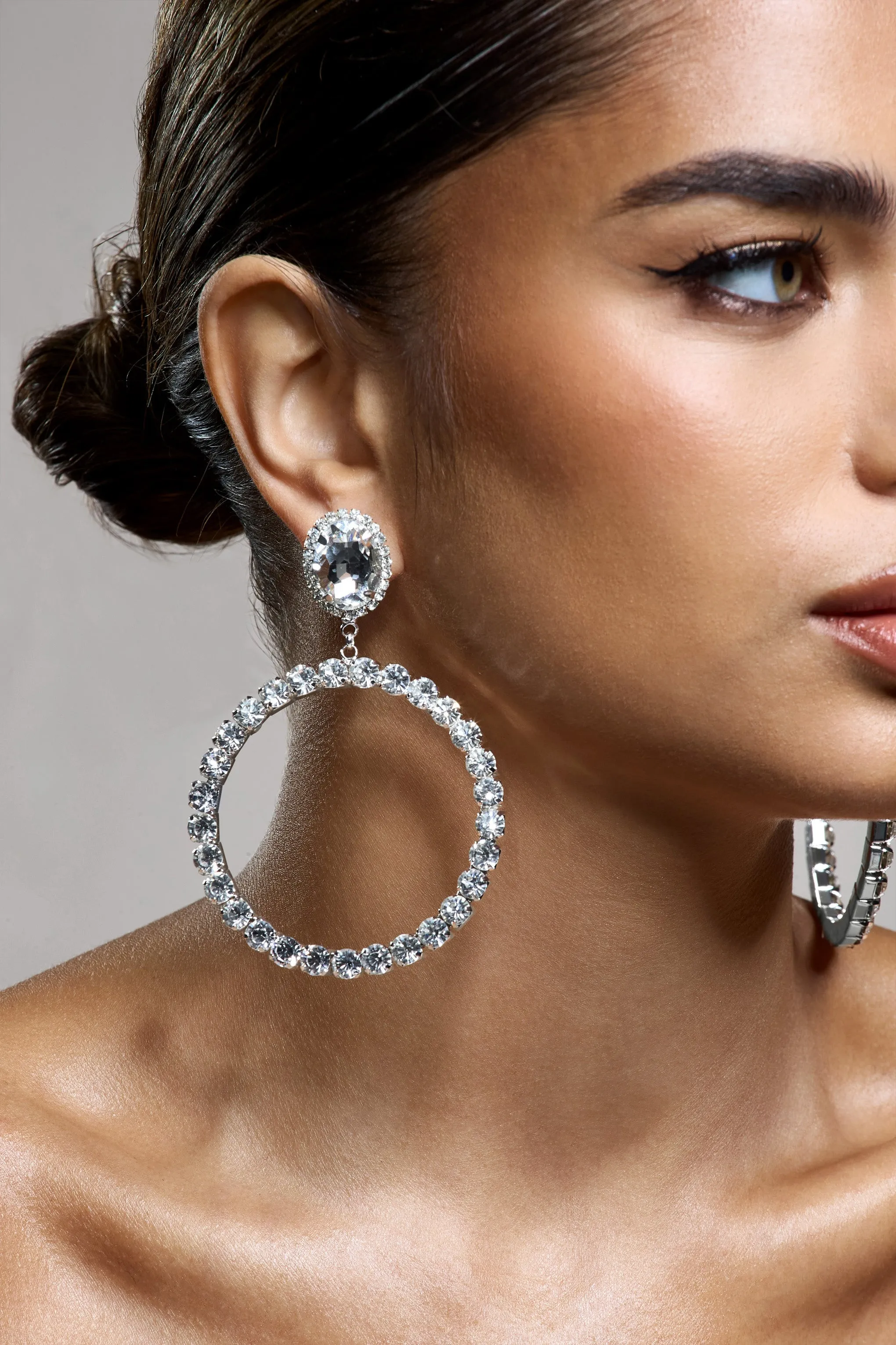 To Present | Silver Diamante Drop Hoop Earrings