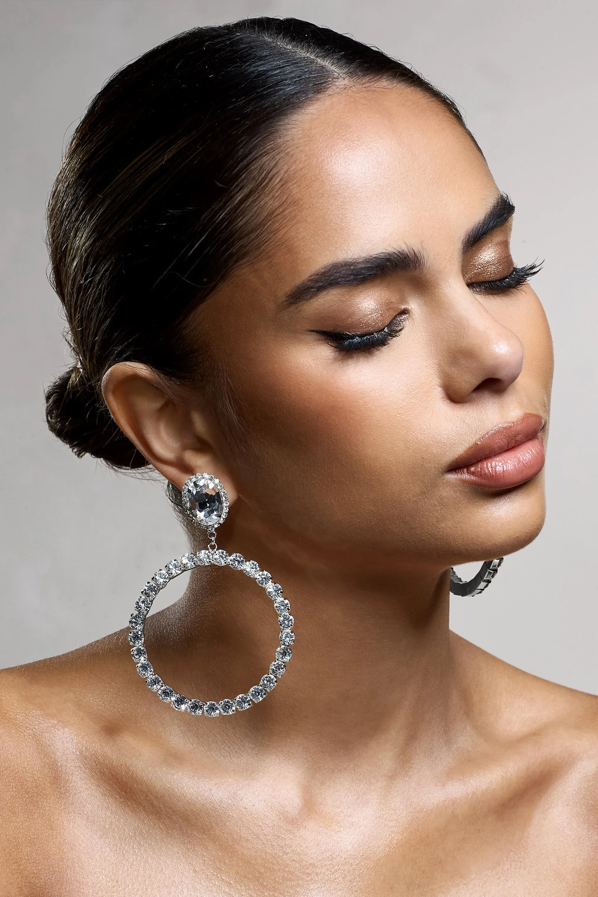 To Present | Silver Diamante Drop Hoop Earrings