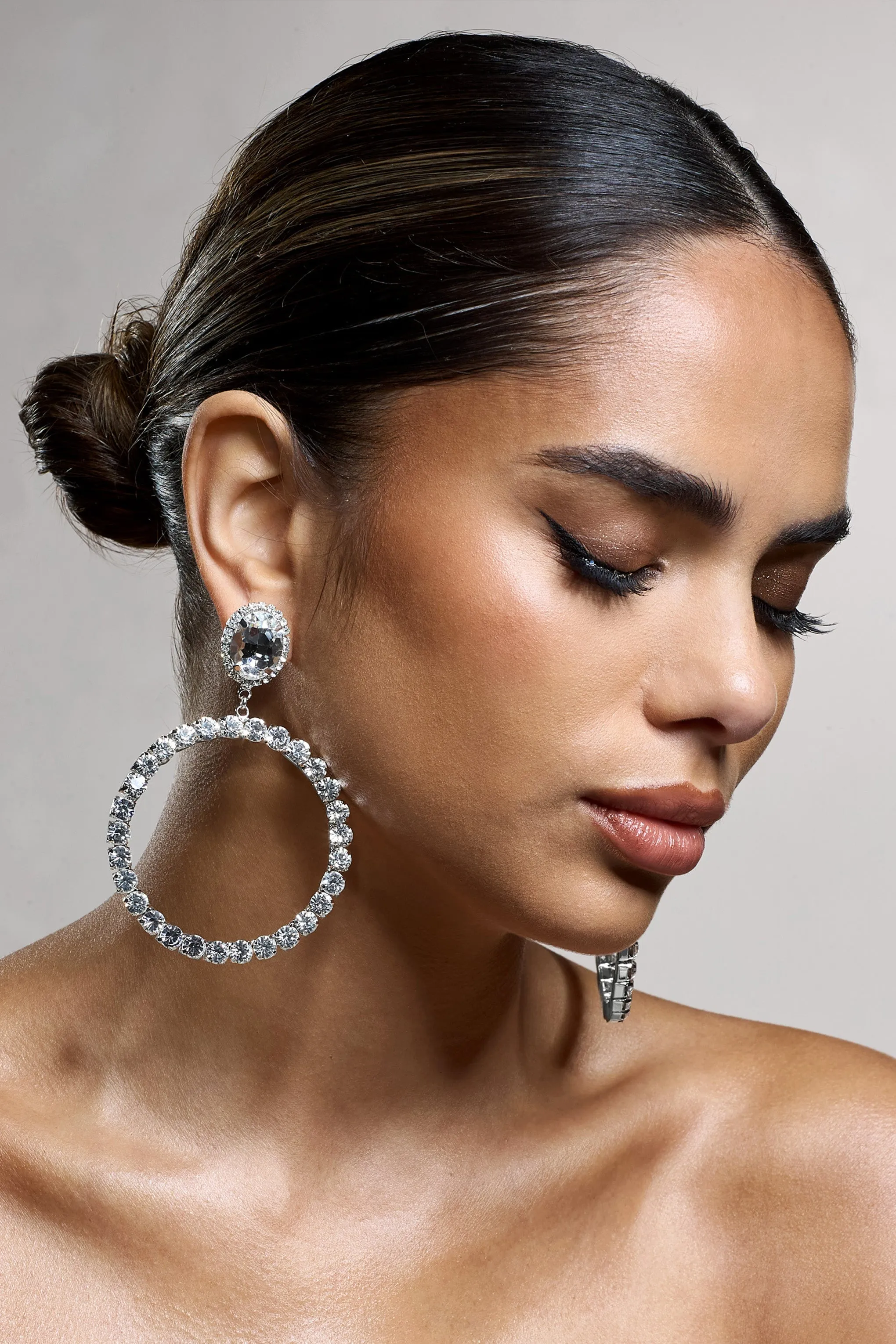 To Present | Silver Diamante Drop Hoop Earrings