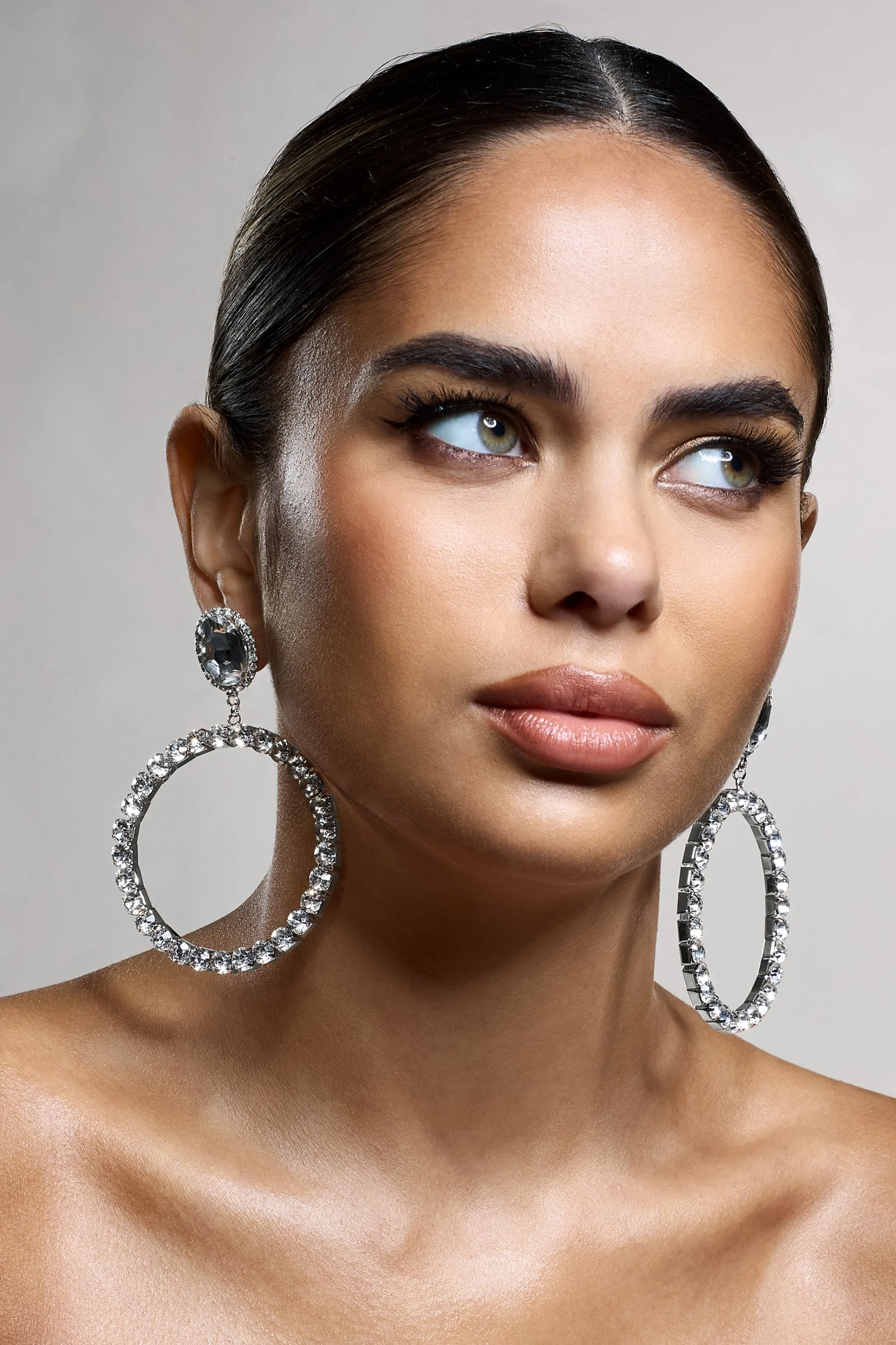 To Present | Silver Diamante Drop Hoop Earrings