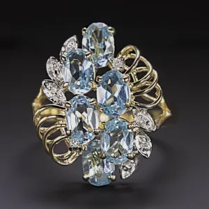 TOPAZ DIAMOND VINTAGE COCKTAIL RING NATURAL BIG STATEMENT 14k YELLOW GOLD ESTATE