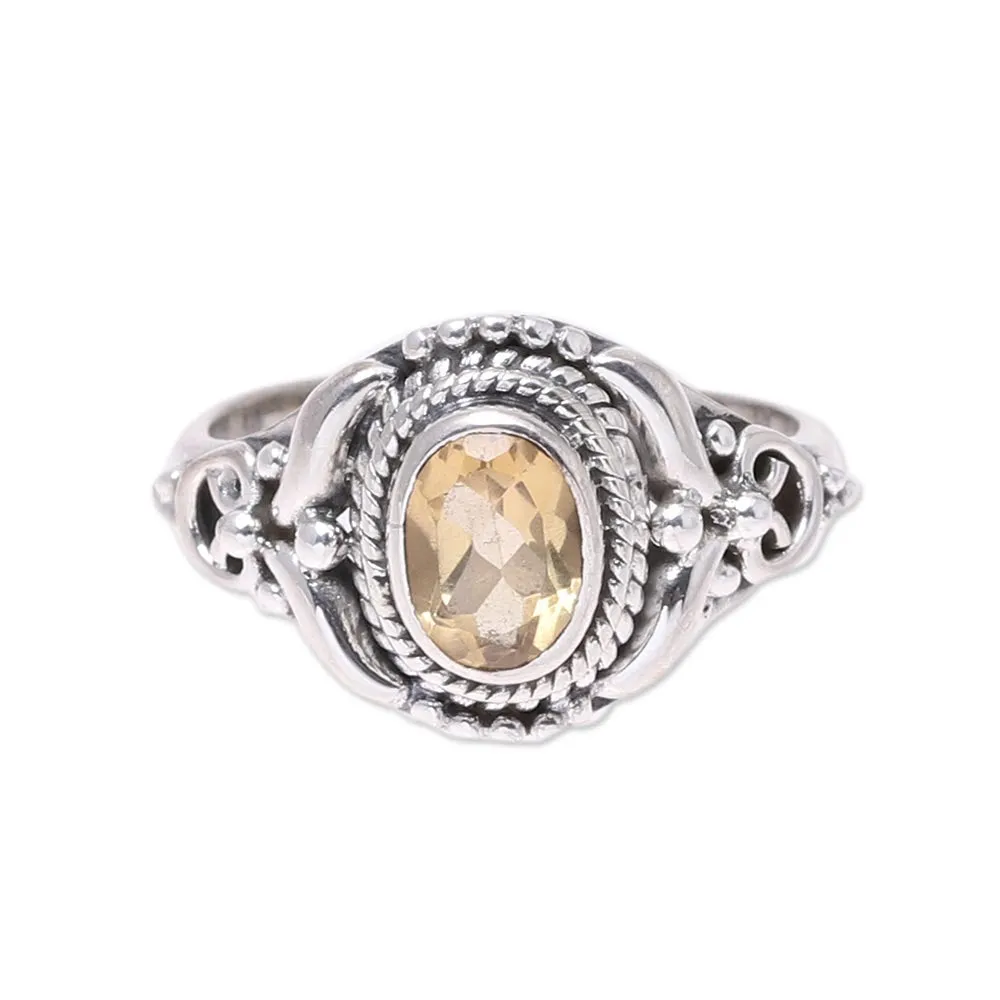 Traditional Citrine Cocktail Ring from India - Traditional Romantic | NOVICA