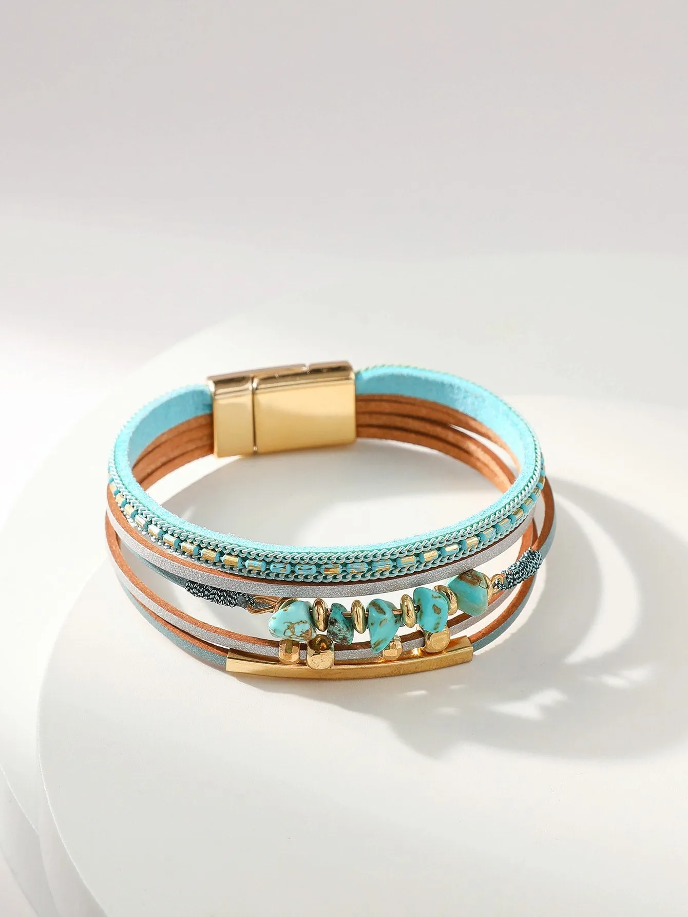 Turquoise Bead Decor Layered Bracelet Fashion Jewelry Accessories for Women