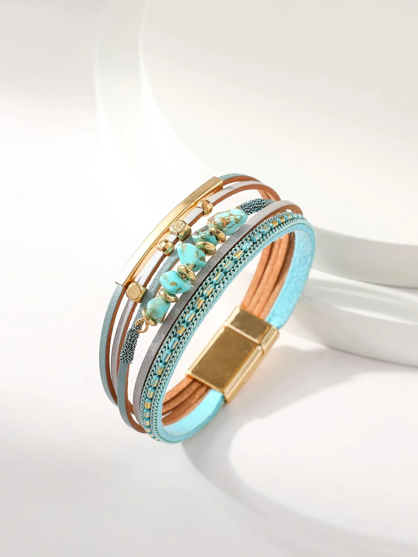 Turquoise Bead Decor Layered Bracelet Fashion Jewelry Accessories for Women