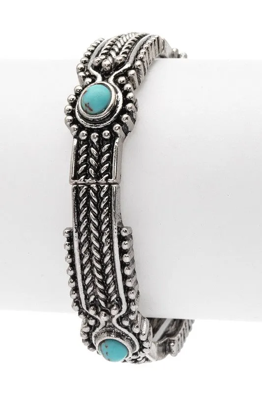 Turquoise Stone Pave Textured Stretch Bracelet