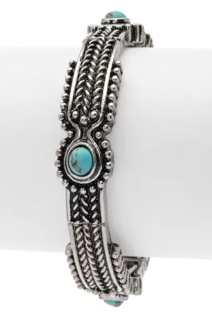 Turquoise Stone Pave Textured Stretch Bracelet