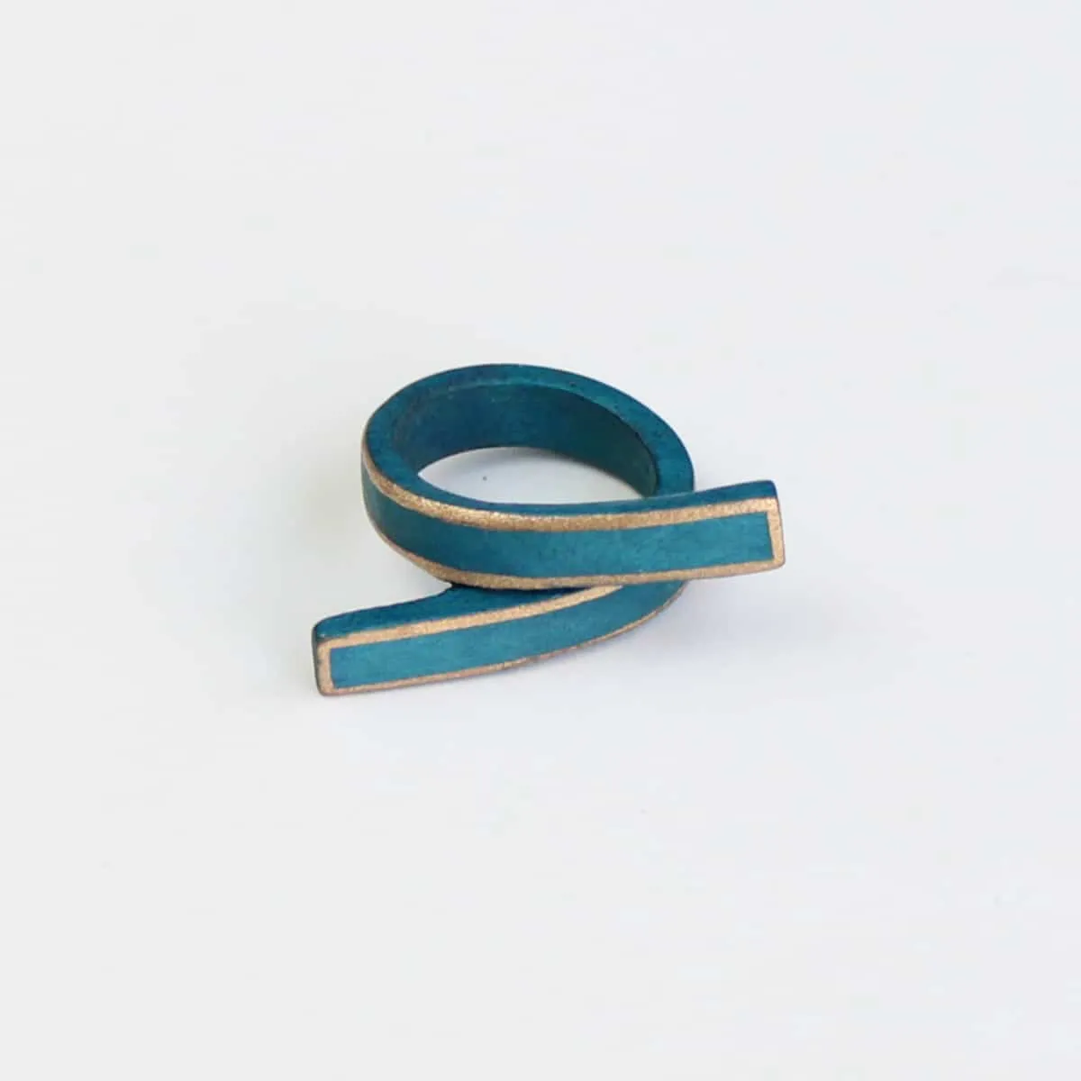 Turquoise Swirl Wooden Ring with Gold Trim