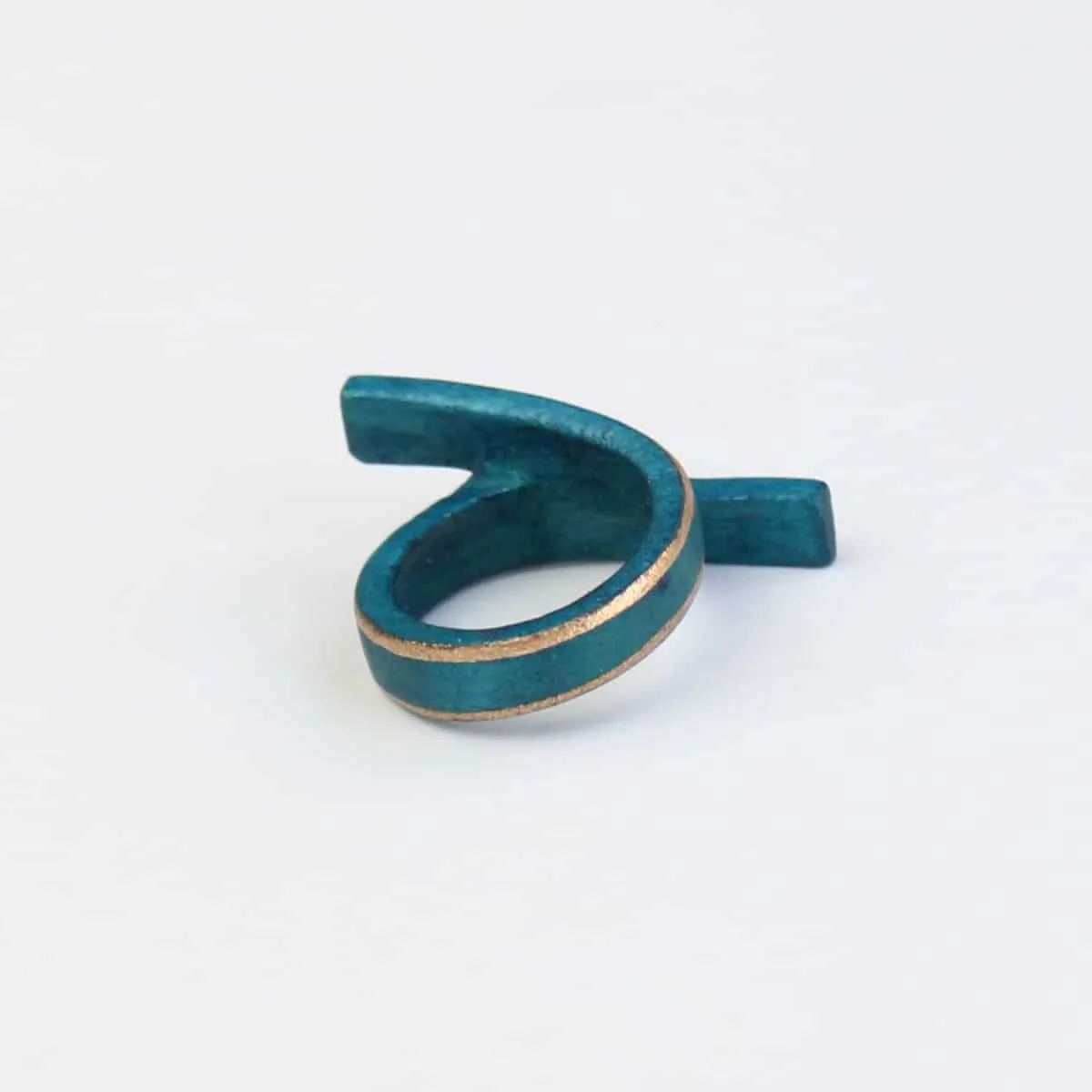 Turquoise Swirl Wooden Ring with Gold Trim