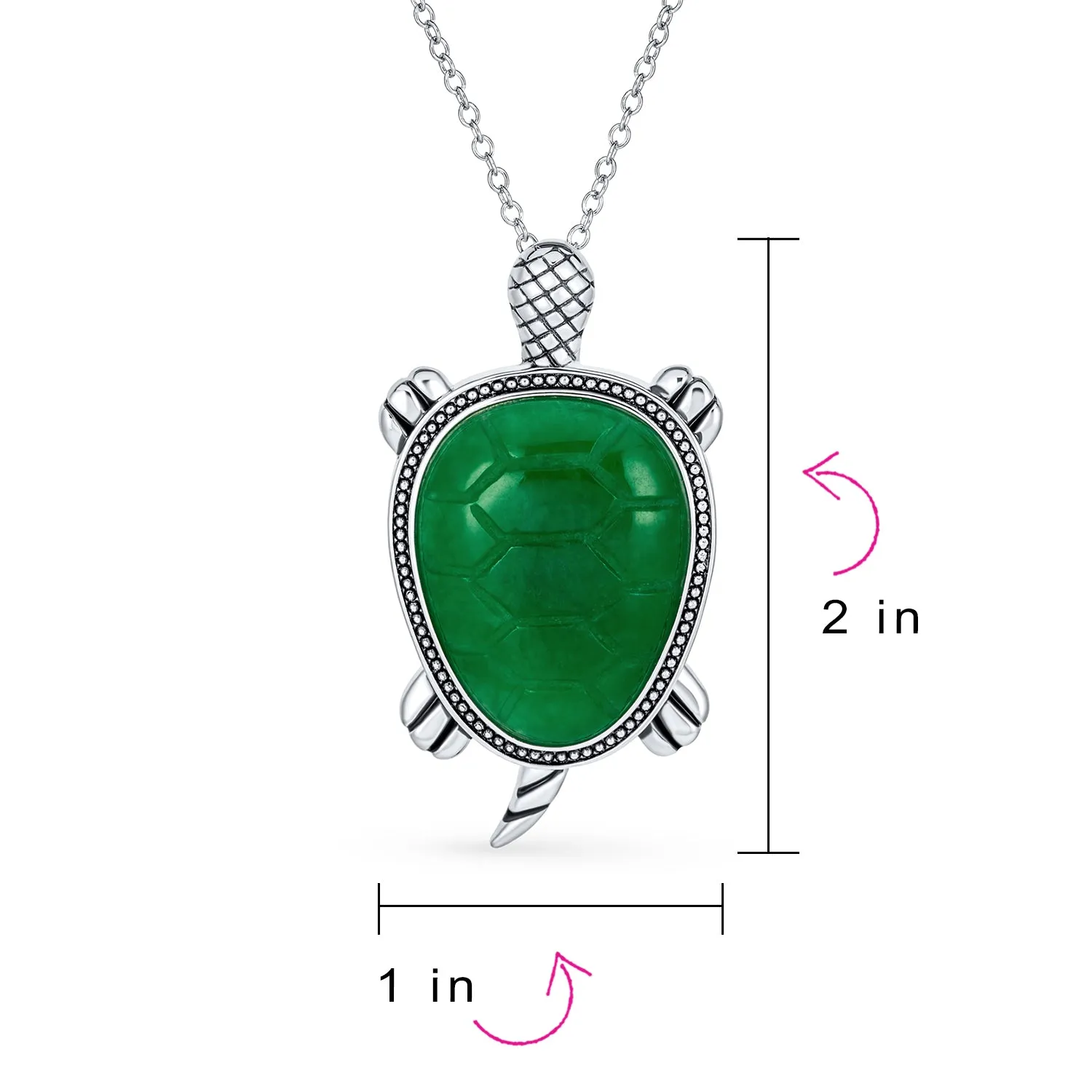 Unisex Nautical Gemstone Jade Sea Turtle Pendant Necklace in Sterling Silver