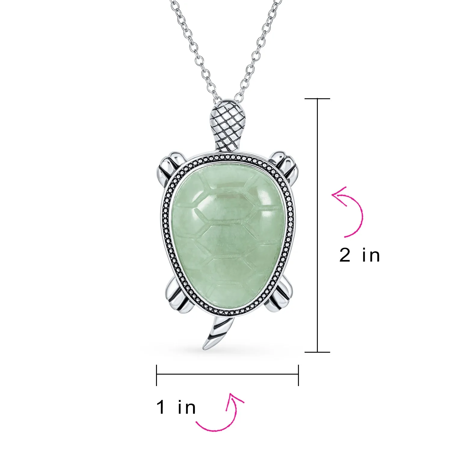 Unisex Nautical Gemstone Jade Sea Turtle Pendant Necklace in Sterling Silver