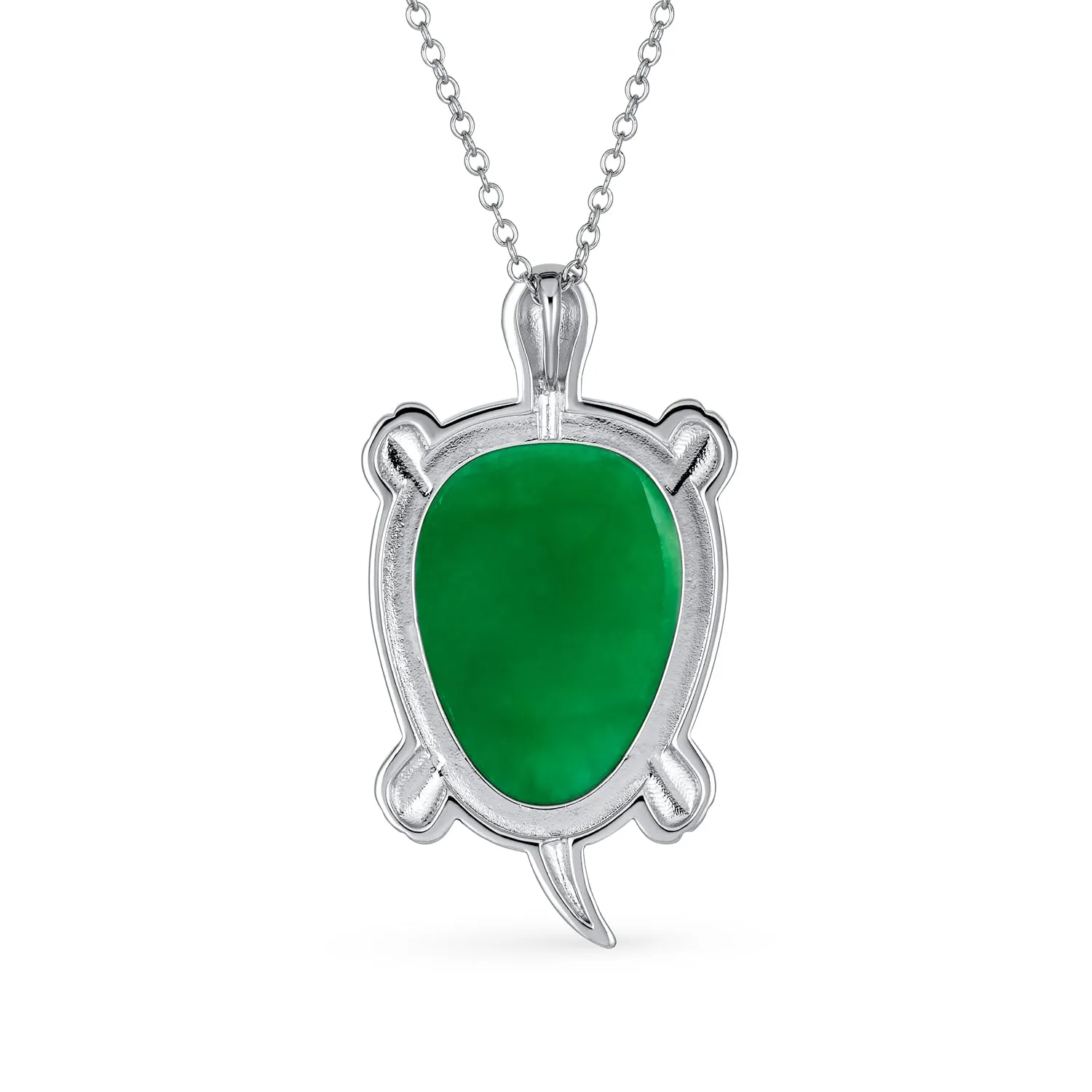 Unisex Nautical Gemstone Jade Sea Turtle Pendant Necklace in Sterling Silver