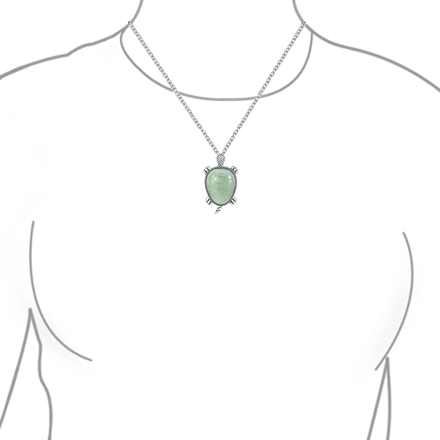 Unisex Nautical Gemstone Jade Sea Turtle Pendant Necklace in Sterling Silver