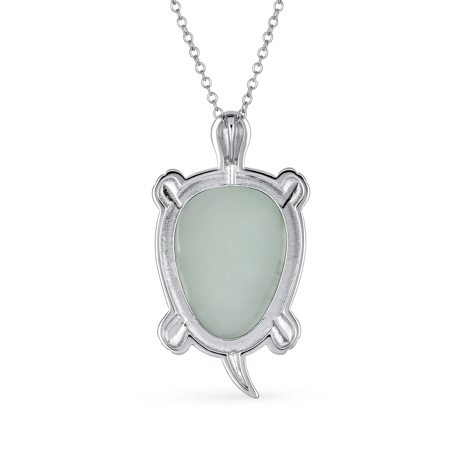 Unisex Nautical Gemstone Jade Sea Turtle Pendant Necklace in Sterling Silver