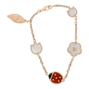 Van Cleef & Arpels Lucky Spring 5 Motif Bracelet Carnelian, Mother of Pearl & Onyx 18K Rose Gold