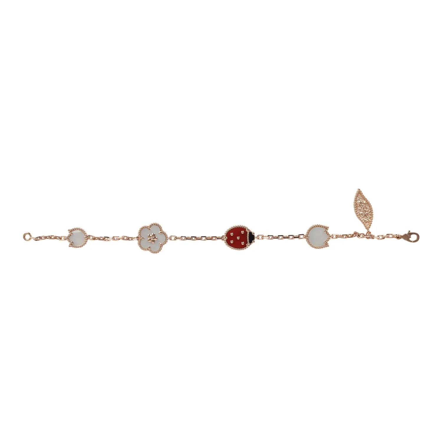 Van Cleef & Arpels Lucky Spring 5 Motif Bracelet Carnelian, Mother of Pearl & Onyx 18K Rose Gold