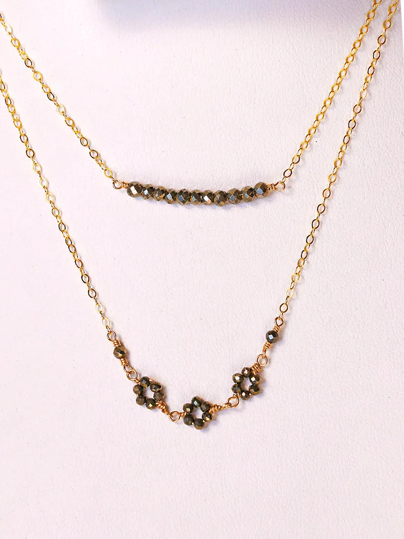 Vannucci Beaded Pyrite Bar Necklace | Gold Filled & Sterling Silver