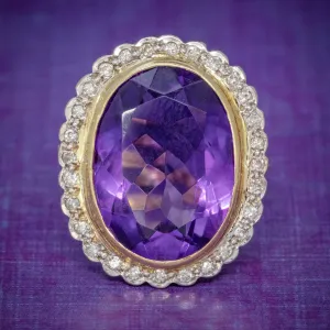 Vintage 12Ct Amethyst Diamond Cocktail Ring 18Ct Gold Dated 1989