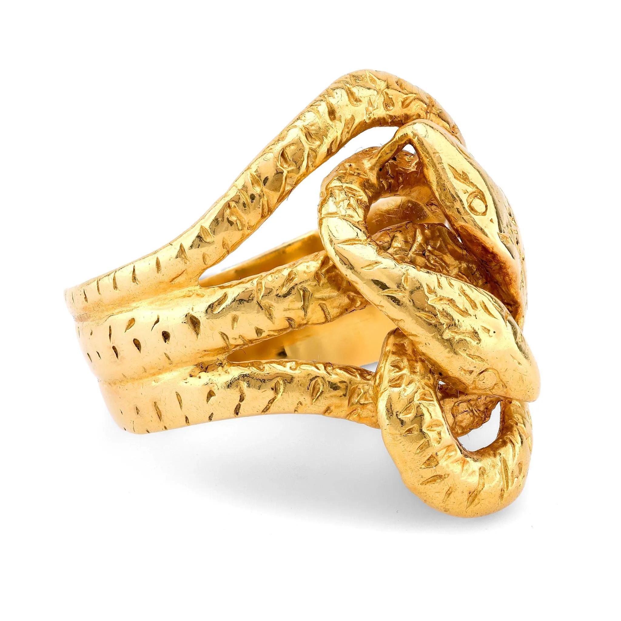 Vintage 18K Yellow Gold Double Snake Ring