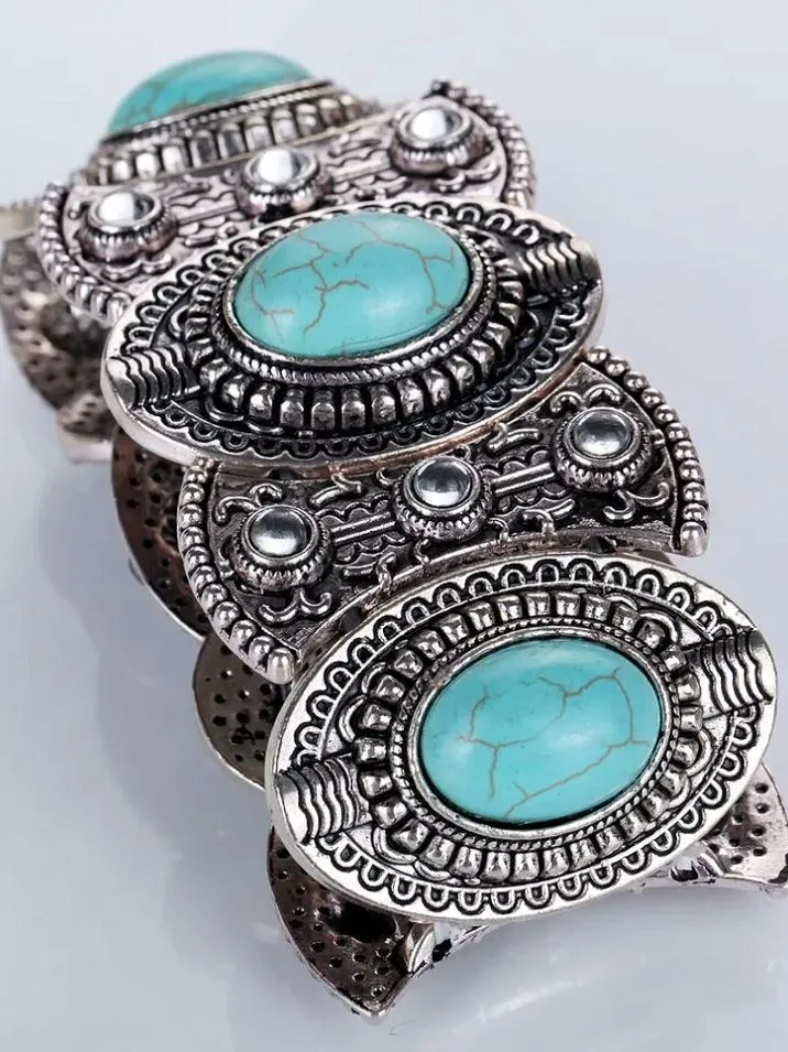 Vintage Ethnic Style Alloy Plated Ancient Silver Turquoise Bracelet