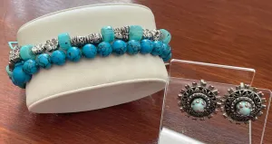 Vintage Faux Turquoise Jewelry Lot Bracelet Screwback Earrings