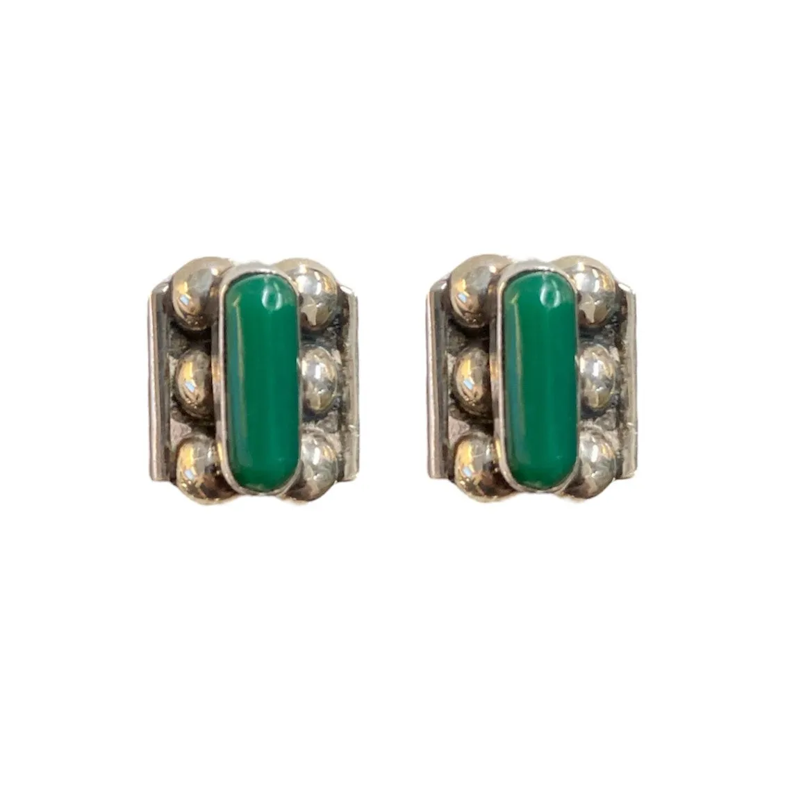 Vintage Green Onyx & Silver Earrings