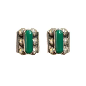 Vintage Green Onyx & Silver Earrings