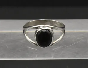 Vintage Handmade Black Onyx Silver Ring - Size 8.75