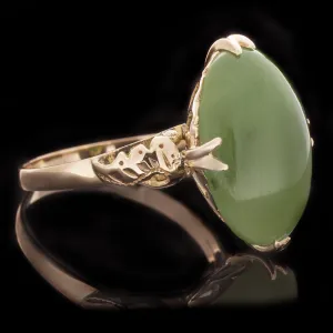 VINTAGE JADE 18k ROSE GOLD COCKTAIL RING OVAL CABOCHON SOLITAIRE ESTATE GREEN