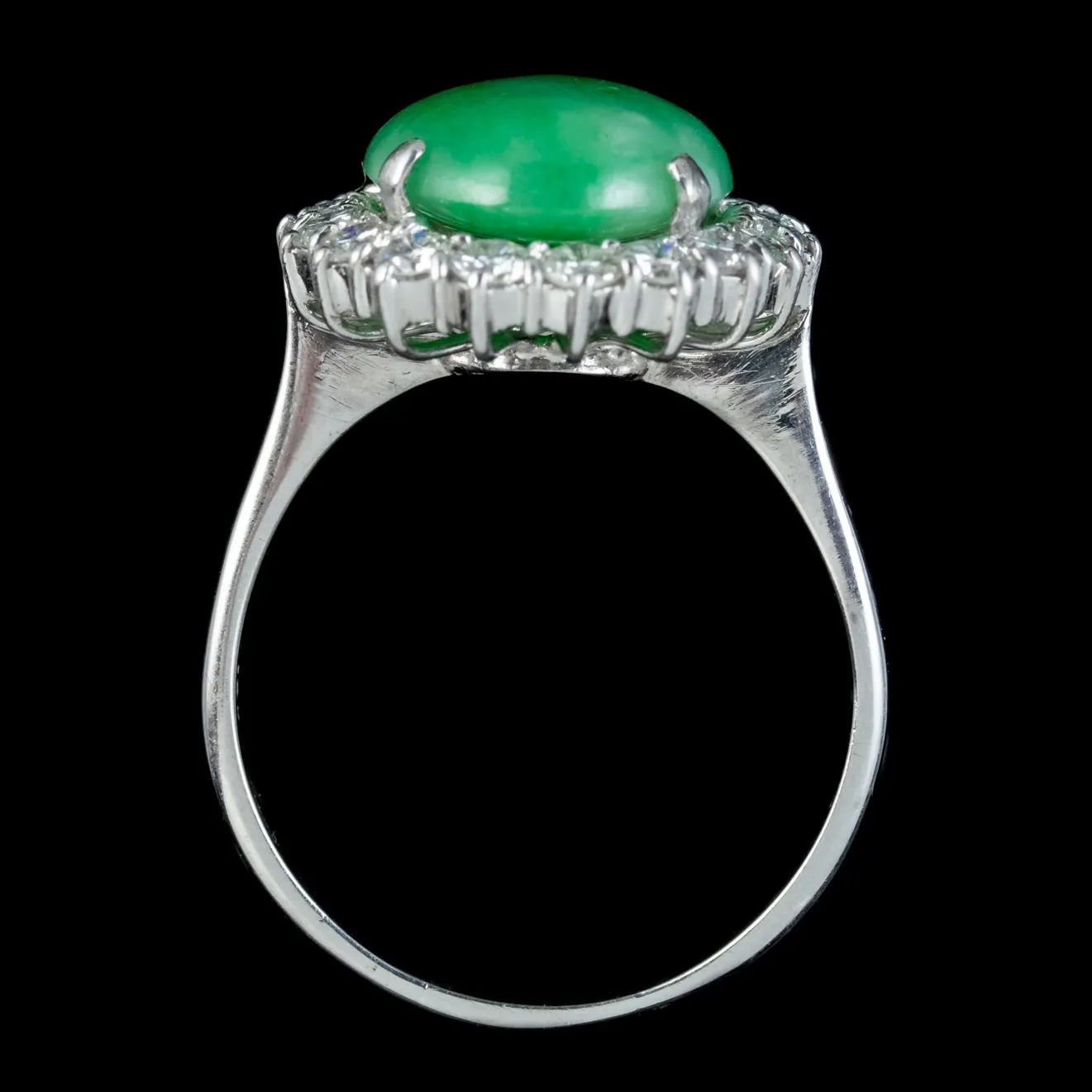 Vintage Jade Diamond Cluster Ring 18ct White Gold 8ct Jade 1.50ct Of Diamond