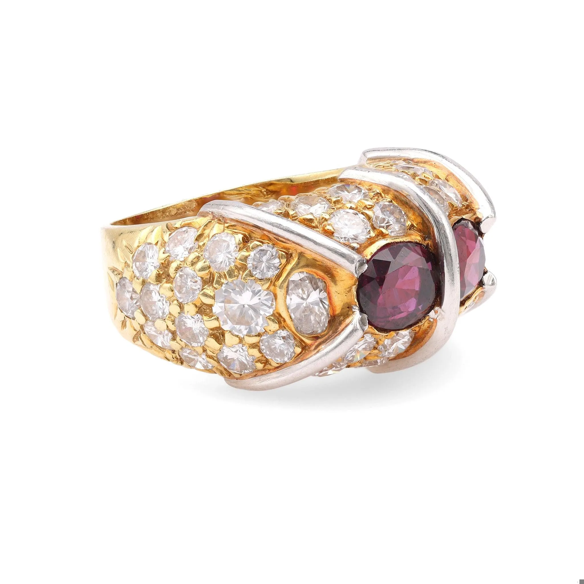 Vintage Rubellite Diamond 18k Yellow Gold Platinum Ring