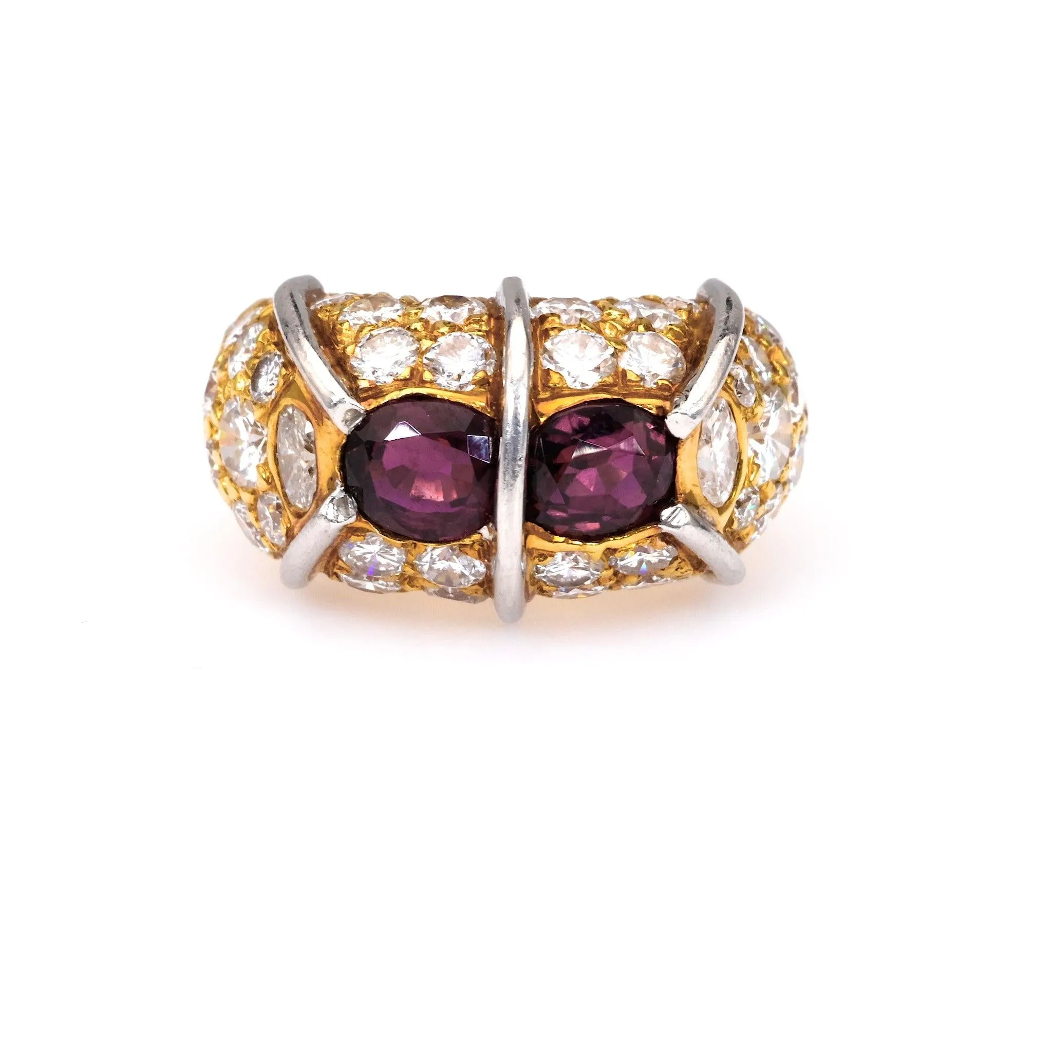 Vintage Rubellite Diamond 18k Yellow Gold Platinum Ring