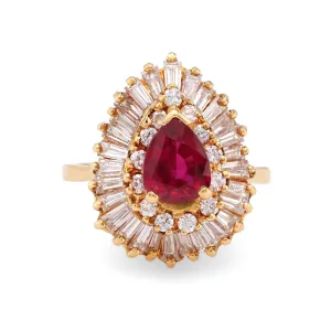 Vintage ruby diamond 18k yellow gold cocktail ring