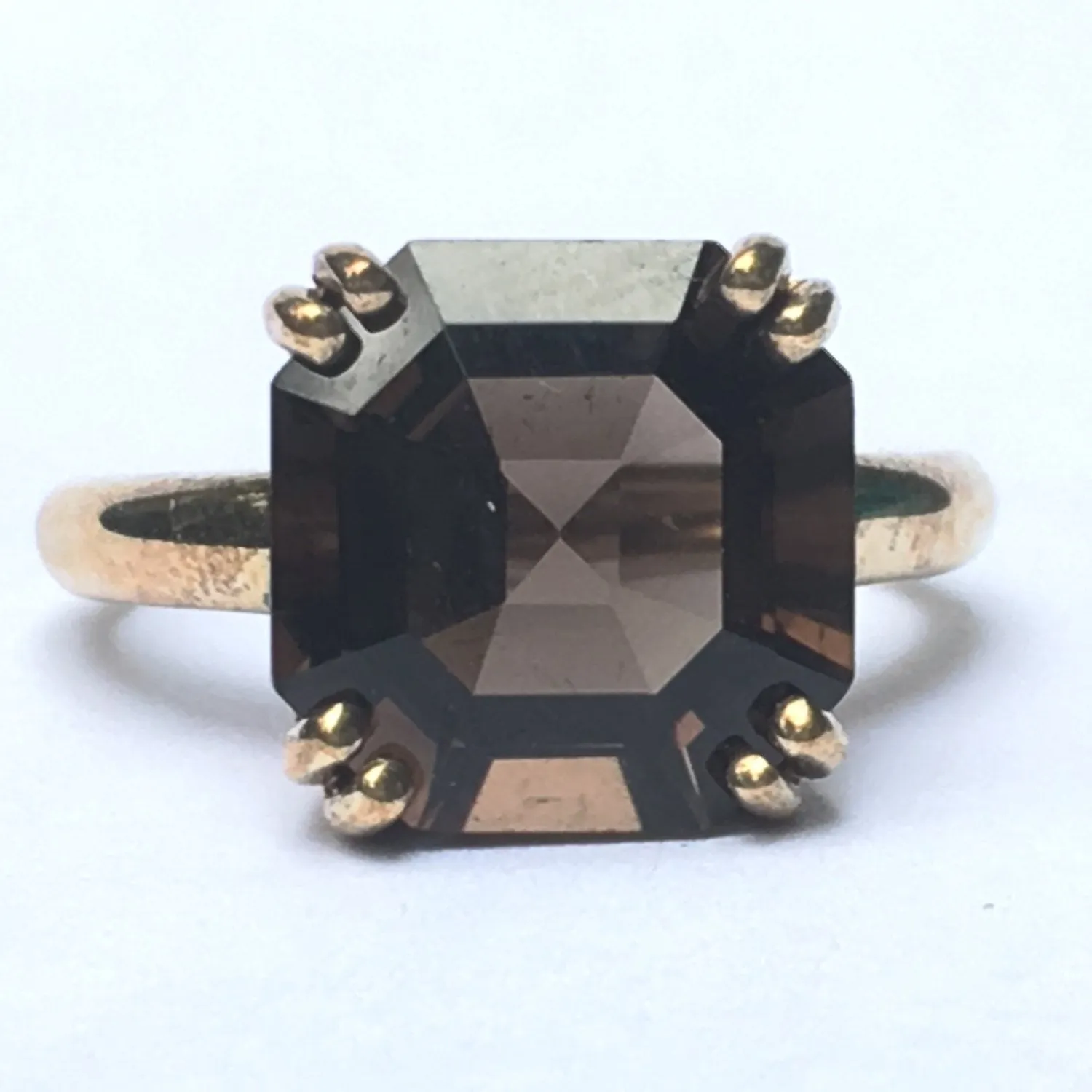 Vintage Smoky Quartz Engagement Ring in 9K Yellow Gold. Cocktail Ring. 70th Anniversary.