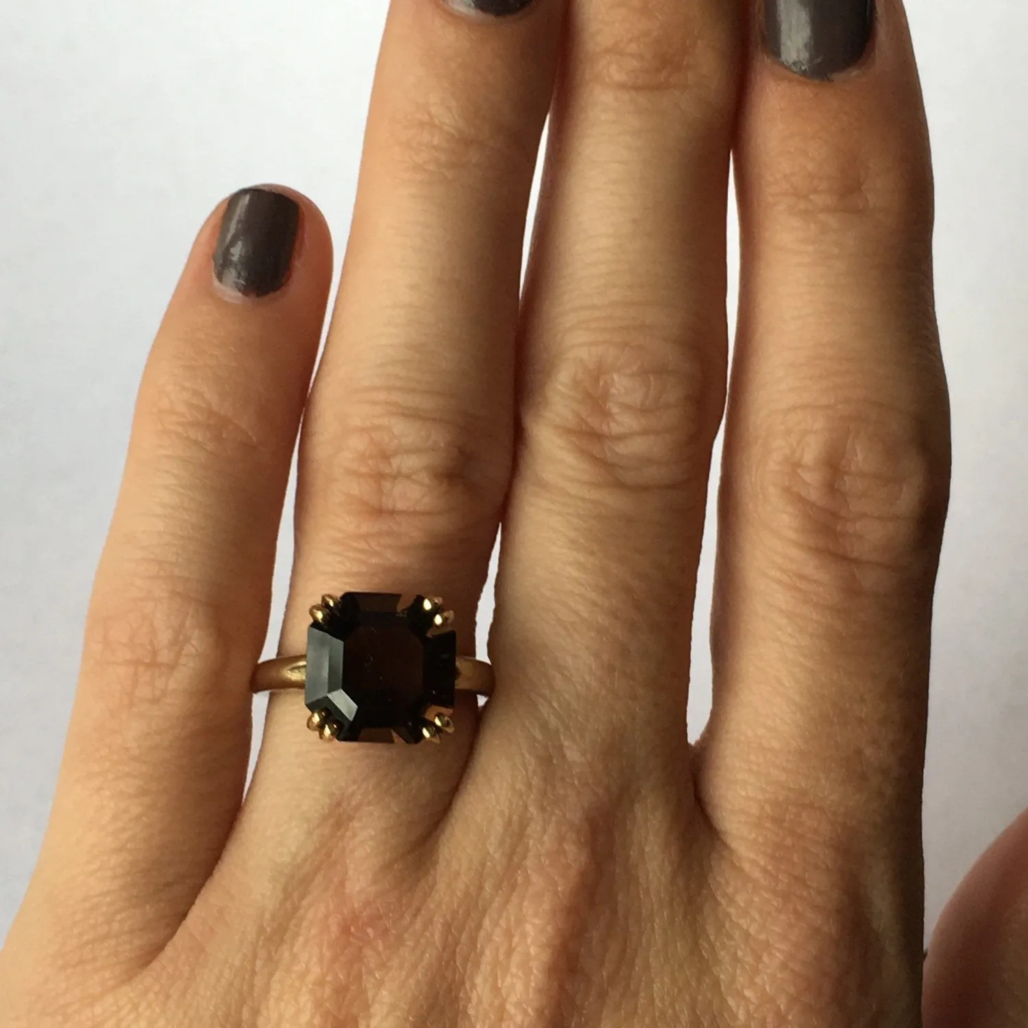 Vintage Smoky Quartz Engagement Ring in 9K Yellow Gold. Cocktail Ring. 70th Anniversary.