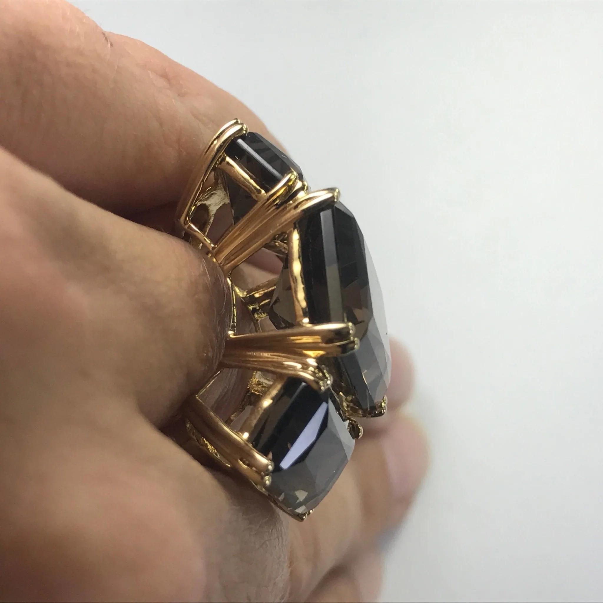 Vintage Smoky Quartz Ring in 14K Yellow Gold. 17  CTW. Cocktail Ring. Estate Jewelry