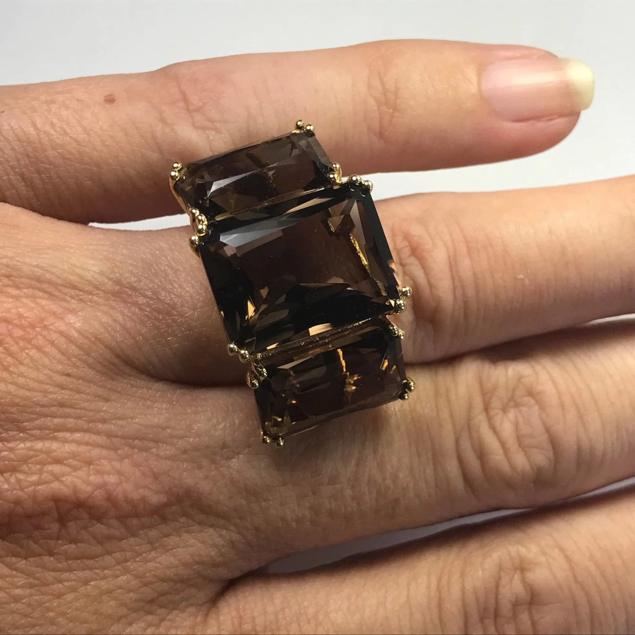 Vintage Smoky Quartz Ring in 14K Yellow Gold. 17  CTW. Cocktail Ring. Estate Jewelry