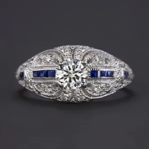 VINTAGE STYLE LAB CREATED DIAMOND SAPPHIRE RING ART DECO COCKTAIL ENGAGEMENT