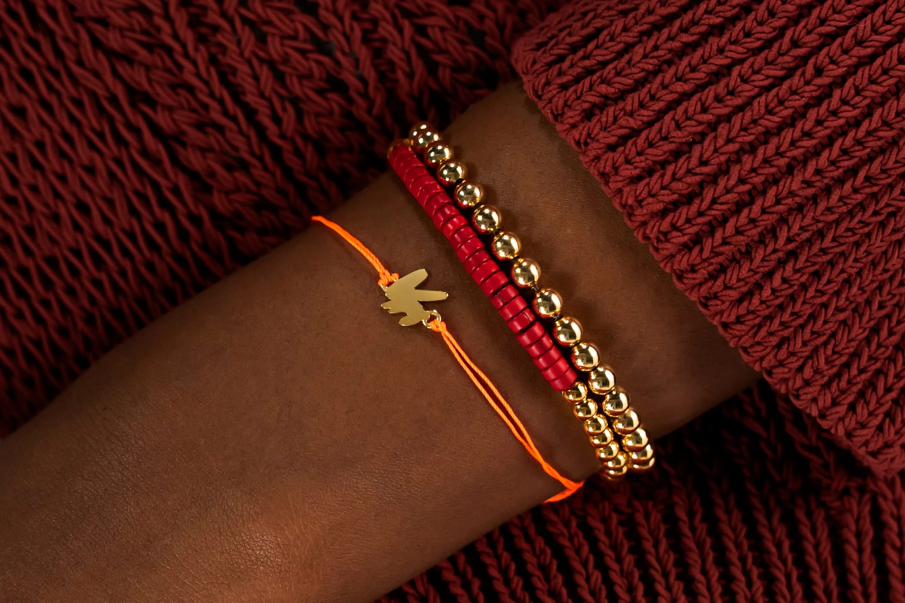 VITAMIN Gold Friends Bracelet (set) Neon Orange Bunny (14K)