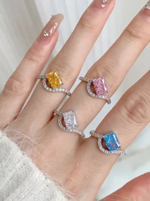 Wave Statement Ring Colorful Zircon Luxury Tarnish Free Pear Shape Geomtric Cocktail Ring