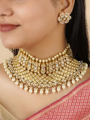 White Color Gold Plated Jadau Kundan Bridal Necklace Set - MS1687