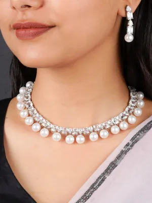 White Color Silver Plated Faux Diamond Necklace Set - CZSET332