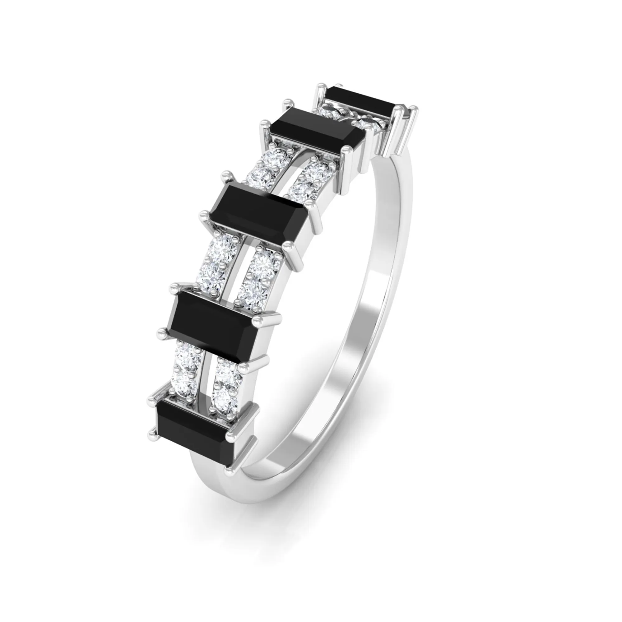 Wide Half Eternity Band Ring with Black Onyx and Diamond