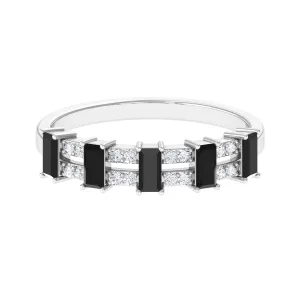 Wide Half Eternity Band Ring with Black Onyx and Diamond