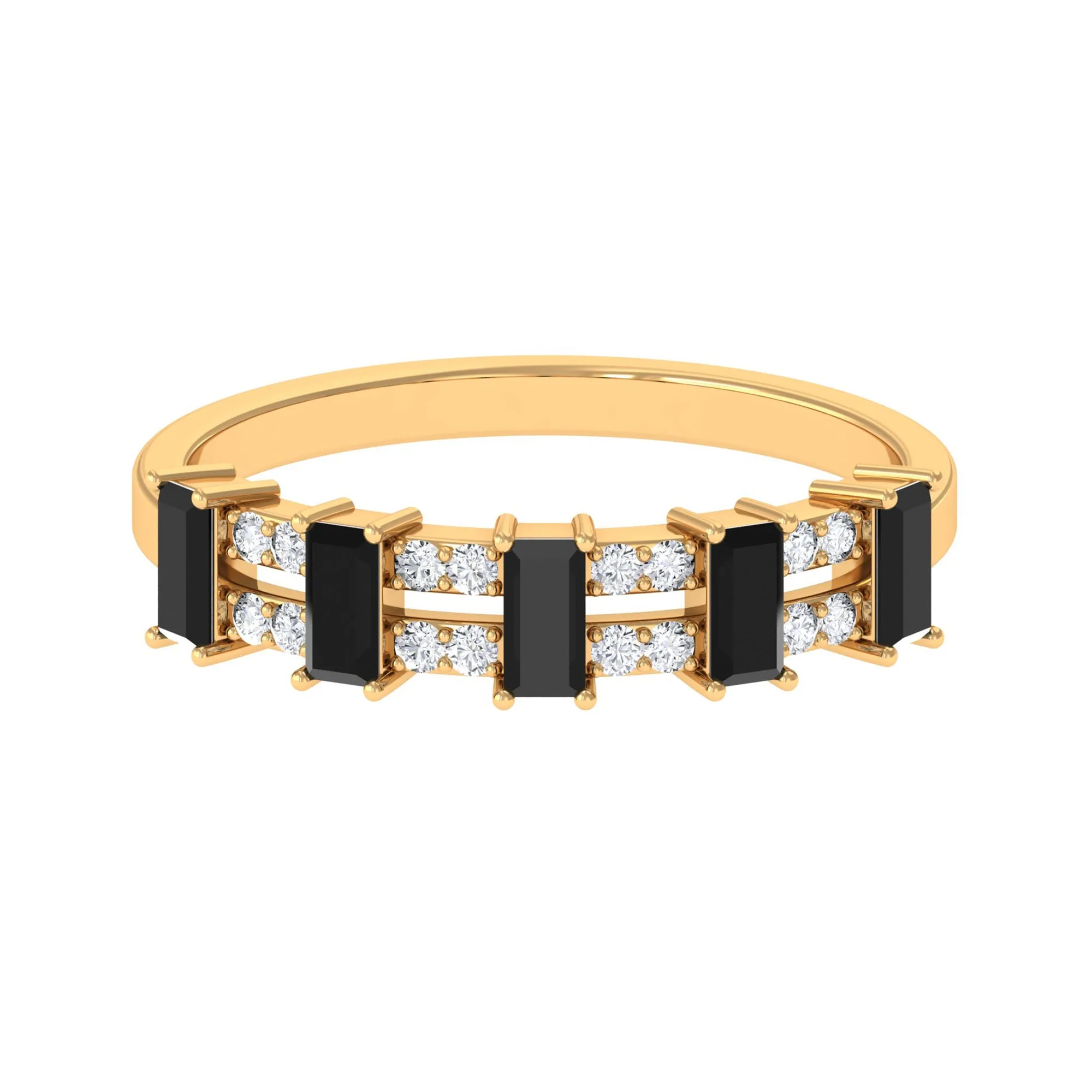 Wide Half Eternity Band Ring with Black Onyx and Diamond