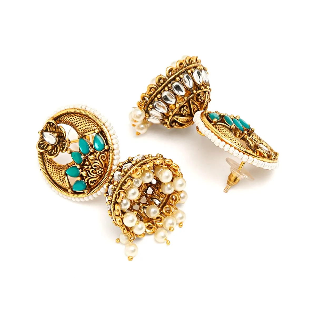 Yellow Chimes Earrings for Women Oxidised Gold Plated Peacock Designed Crystal studded Beads Drop Chandbali Drop Earrings for Women and Girls (ER 6)